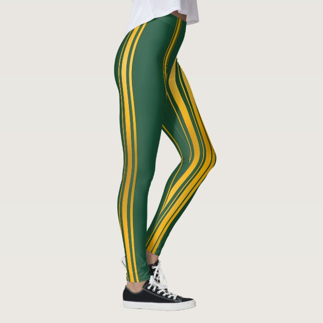 Luxury Modern Green Gold Linen Texture Collection Leggings (Right)