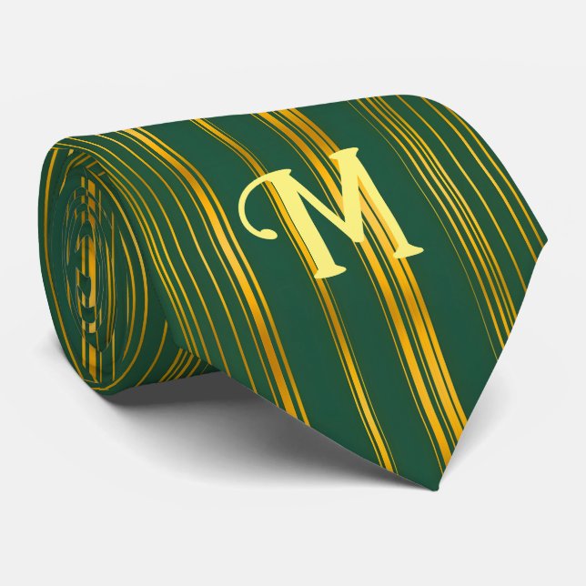 Luxury Modern Green Gold Linen Texture Collection Neck Tie (Rolled)