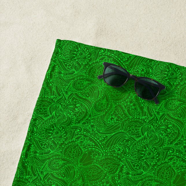 Luxury Modern Green Natural Floral Butterfly Beach Towel (In Situ)