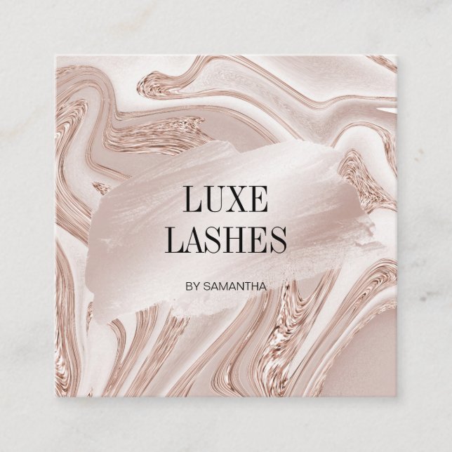Luxury modern makeup hair stylist lashes cosmetics square business card (Front)