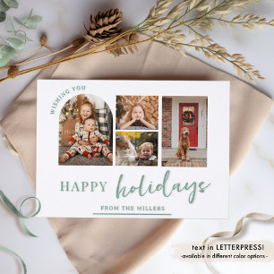 Luxury Modern Minimal Four-Photo Collage Holiday Letterpress Photo Cards