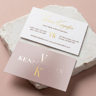 Luxury Modern Minimal Monogram Blush Pink Chic Foil Spot Gloss Business Cards
