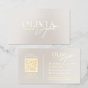 Luxury Modern Minimalist Elegant Beige Gold Foil Spot Gloss Business Cards