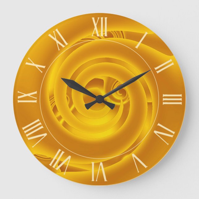 Luxury Modern Neon Gold Abstract Floral Rose Large Clock (Front)