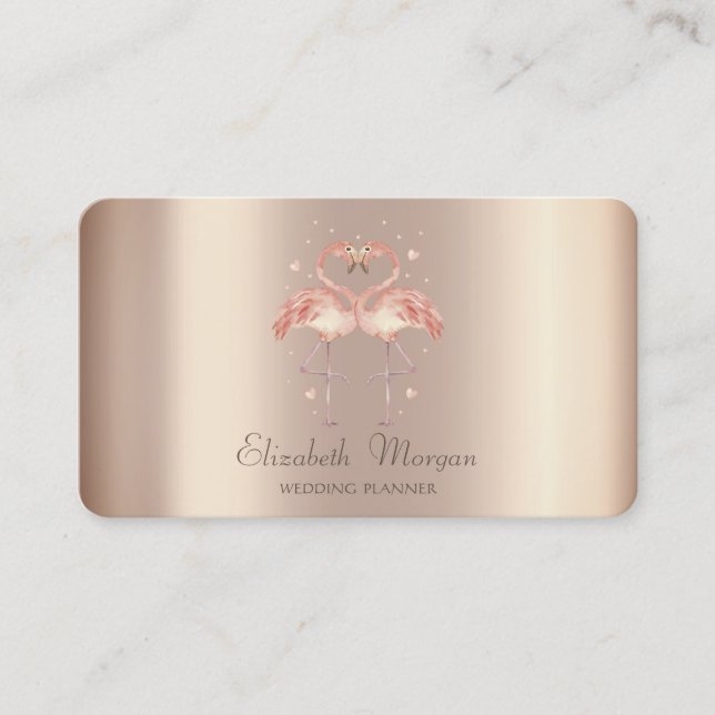 Luxury Modern Pink Flamingos In Love,Hearts Business Card (Front)