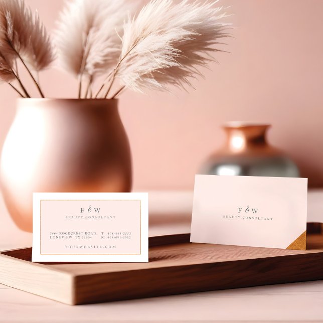 Luxury Modern Pink & Gold Monogram Business Card (Beautiful Watercolor Wildflower Botanical Garden T-Shirt)