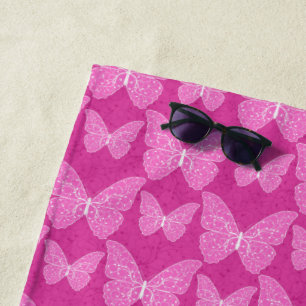 Luxury Modern Pink Natural Floral Butterfly Beach Towel