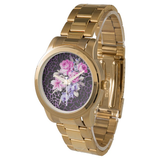 Luxury Modern Purple Black Rose Tigar Watch (Angled)