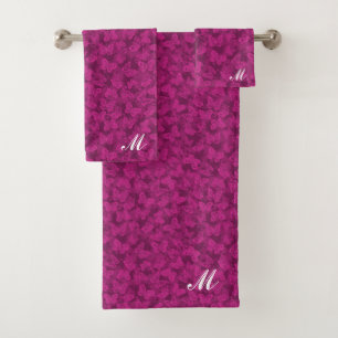 Luxury Modern Purple Natural Floral Butterfly Bath Towel Set