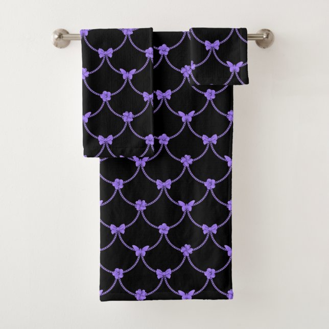 Luxury Modern Purple Natural Floral Butterfly Bath Towel Set (Insitu)