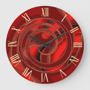 Luxury Modern Red Abstract Floral Rose Large Clock