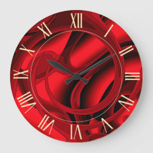 Luxury Modern Red Abstract Floral Rose Large Clock