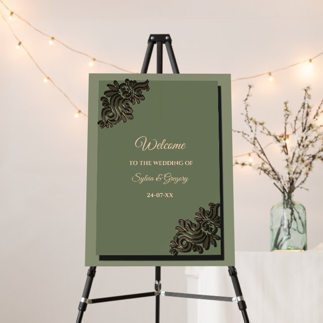 Luxury Modern Sage green & gold classic metalllic Foam Board (In Situ (Stand))