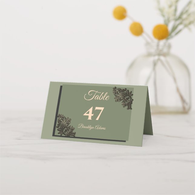 Luxury Modern Sage green & gold faux metallic Place Card (Front)