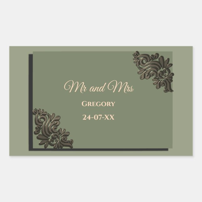 Luxury Modern Sage green & gold faux metallic Rectangular Sticker (Front)