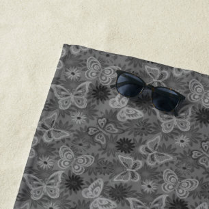 Luxury Modern Silver Natural Floral Butterfly Beach Towel