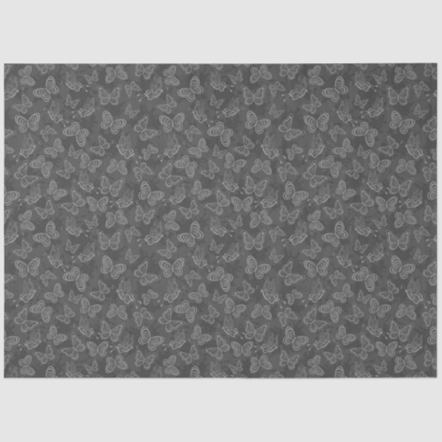 Luxury Modern Silver Natural Floral Butterfly Tissue Paper (Front)