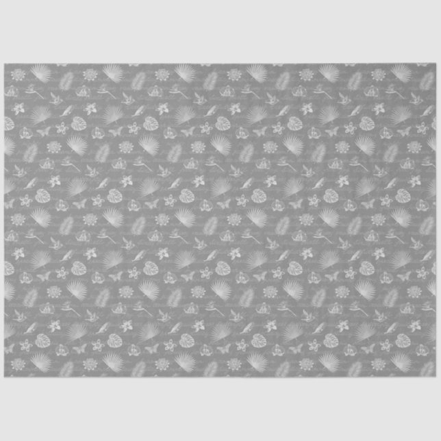 Luxury Modern Tropical Silver Natural Butterfly Tissue Paper (Front)