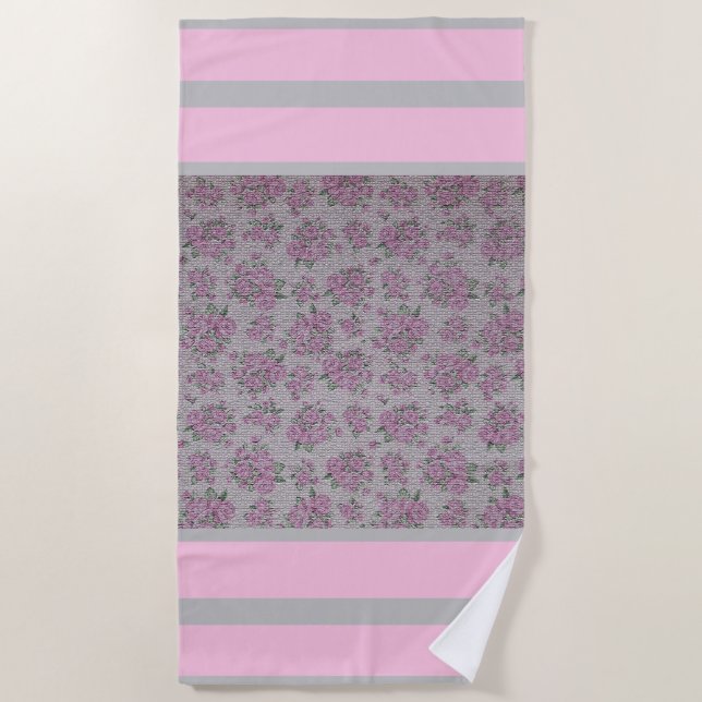 Luxury Modern Vintage Floral Rose Beach Towel (Front)