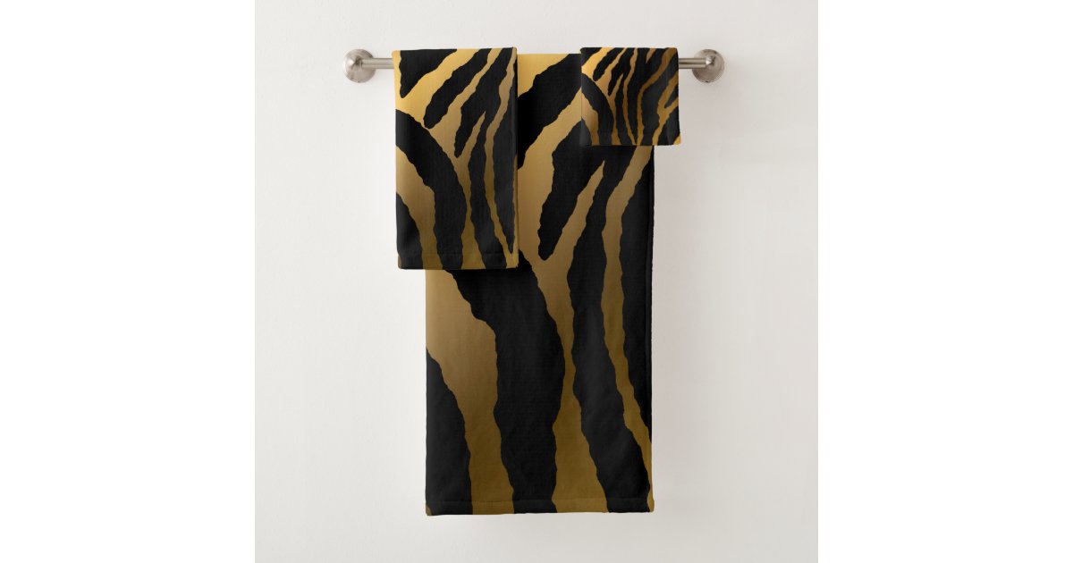 Luxury Modern Vintage Gold Black Line Bath Towel Set Zazzle