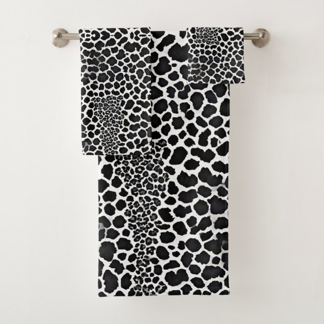 Luxury Modern White Leopard Elegant Collection Bath Towel Set (Insitu)