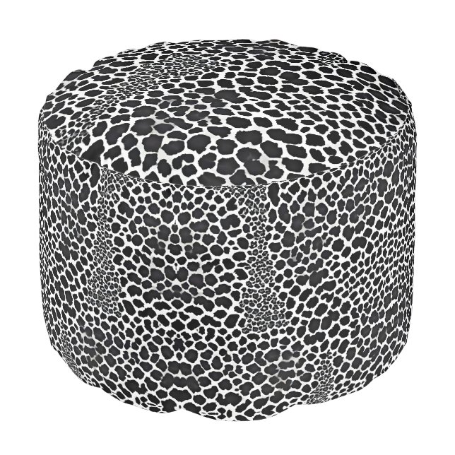 Luxury Modern White Leopard Elegant Collection Pouf (Angled Front)