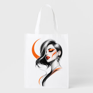 Luxury Modern Woman Portrait Art Grocery Bag