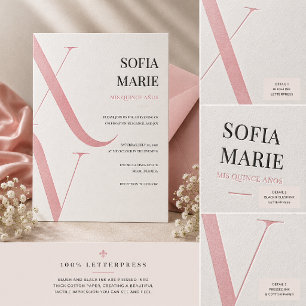 Luxury Modern XV Quinceañera Letterpress Invitation