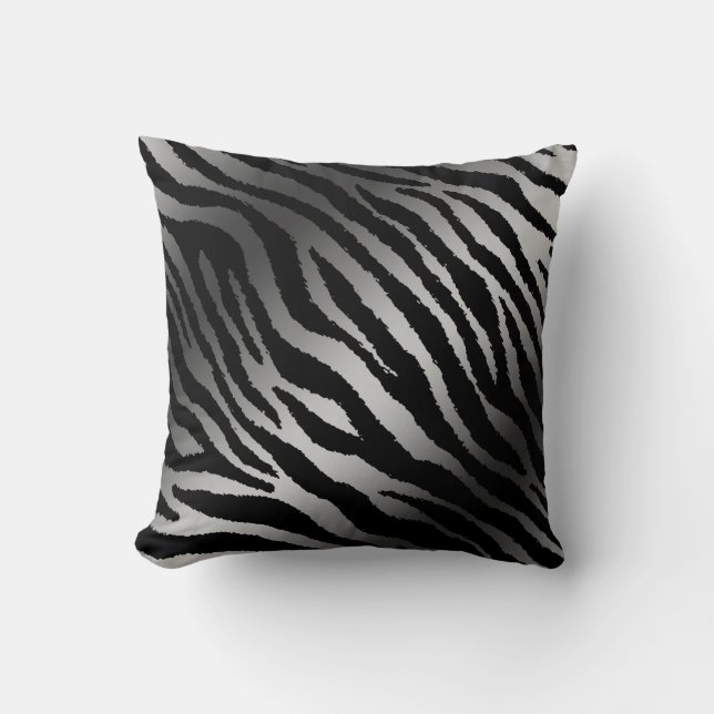 Luxury Modern Zebra Silver Black Line Throw Pillow (Front)