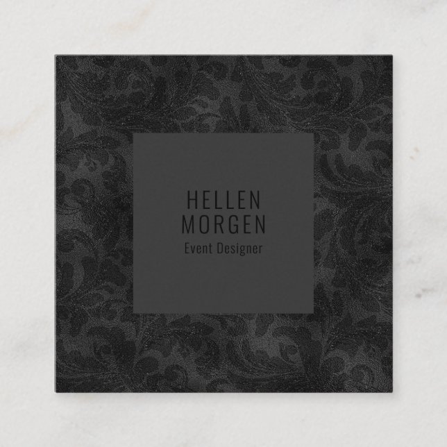 Luxury Monochromatic Floral Damask Pattern Square Business Card (Front)