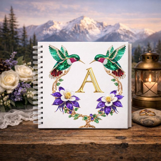 Luxury Monogram A Hummingbird Jeweled Wedding  Notebook (Creator Uploaded)