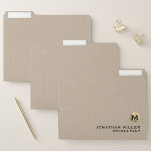 Luxury Monogram Beige Linen File Folder