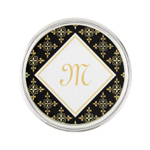 Luxury Monogram Black and Gold Quatre Floral Lapel Pin