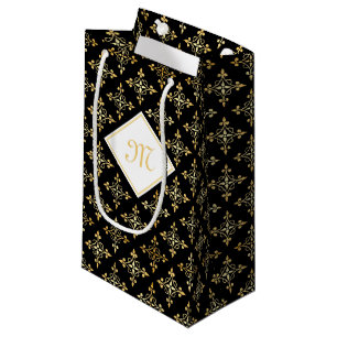 Luxury Monogram Black and Gold Quatre Floral Small Gift Bag