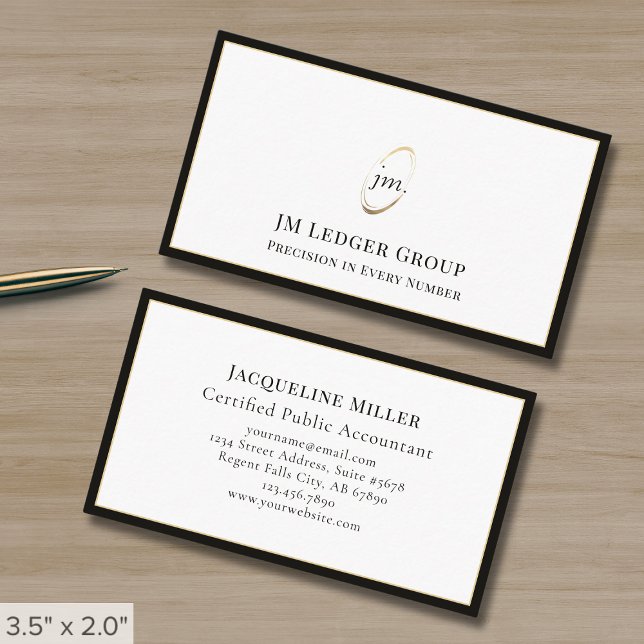 Luxury Monogram Black Border Business Card (Creator Uploaded)
