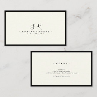 Luxury Monogram Black Ivory Chic Stylish Business Card