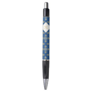 Luxury Monogram Blue and Gold Quatre Floral Pen