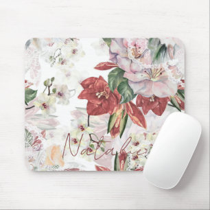 Luxury monogram burgundy floral illustration lace mouse pad