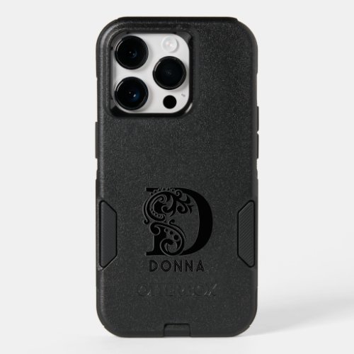 Luxury Monogram D on Dark Gray OtterBox iPhone 14 Pro Case