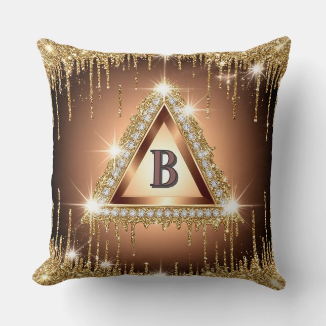 Luxury Monogram Diamond Frame Design Throw Pillow (Front)