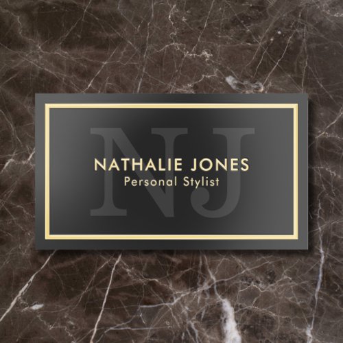 Luxury Monogram Elegant QR Code Black Foil Business Cards
