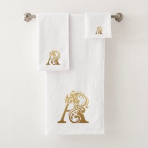 Luxury monogram gold A letter on white Bath Towel Set