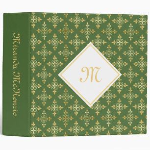 Luxury Monogram Green and Gold Quatre Floral 3 Ring Binder