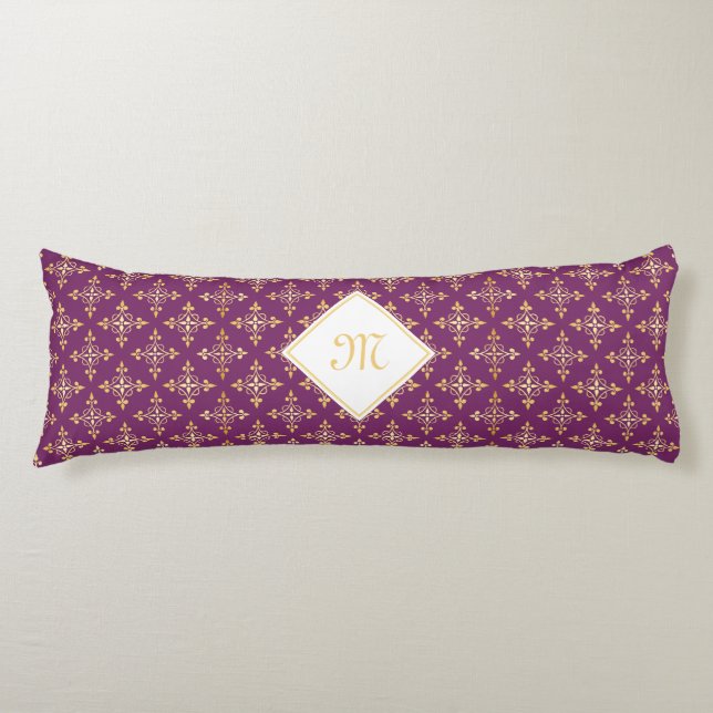 Luxury Monogram Green and Gold Quatre Floral Body Pillow (Front)