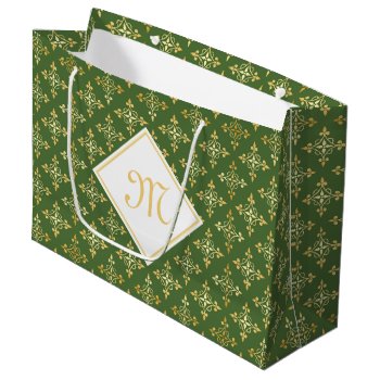 Luxury Monogram Green And Gold Quatre Floral Large Gift Bag by ohsogirly at Zazzle