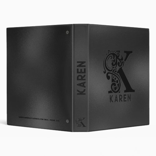 Luxury Monogram K on Dark Gray 3 Ring Binder