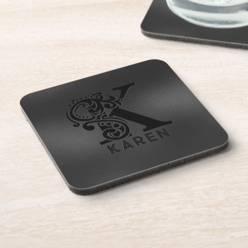 Luxury Monogram K on Dark Gray Beverage Coaster