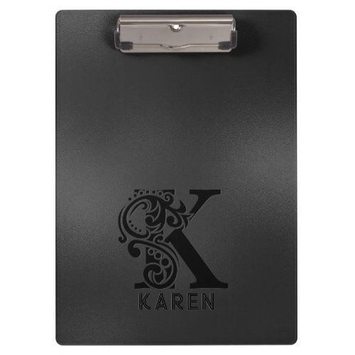 Luxury Monogram K on Dark Gray Clipboard