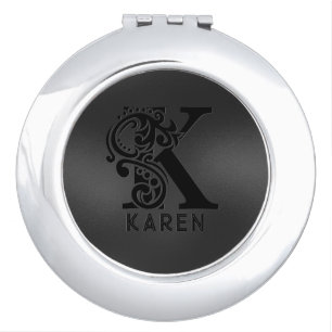 Luxury Monogram K on Dark Gray Compact Mirror