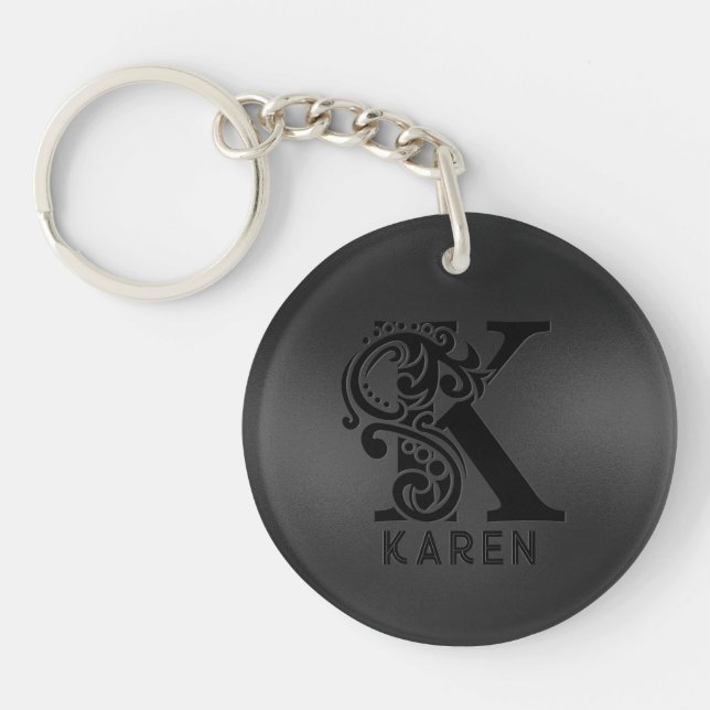 Luxury Monogram  K on Dark Gray Keychain (Front)